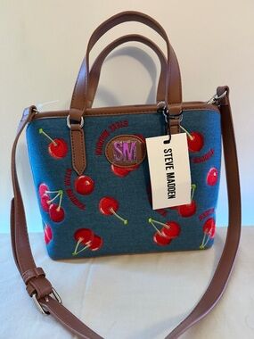 Steve Madden Blue Cherry Embroidered Mini Satchel